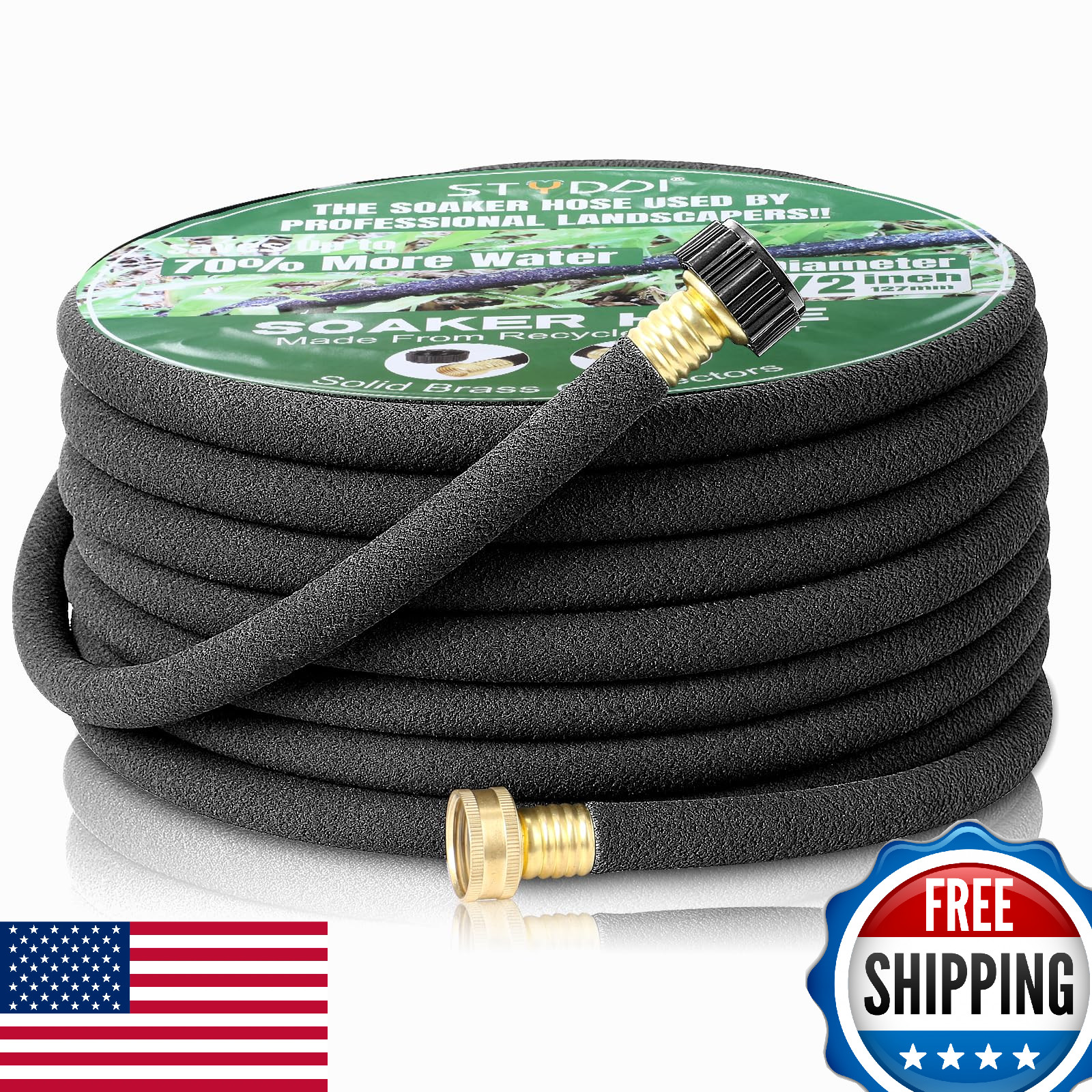 STYDDI 1/2″ x 75 FT Round Rubber Garden Soaker Hose, Heavy Duty Water Efficient
