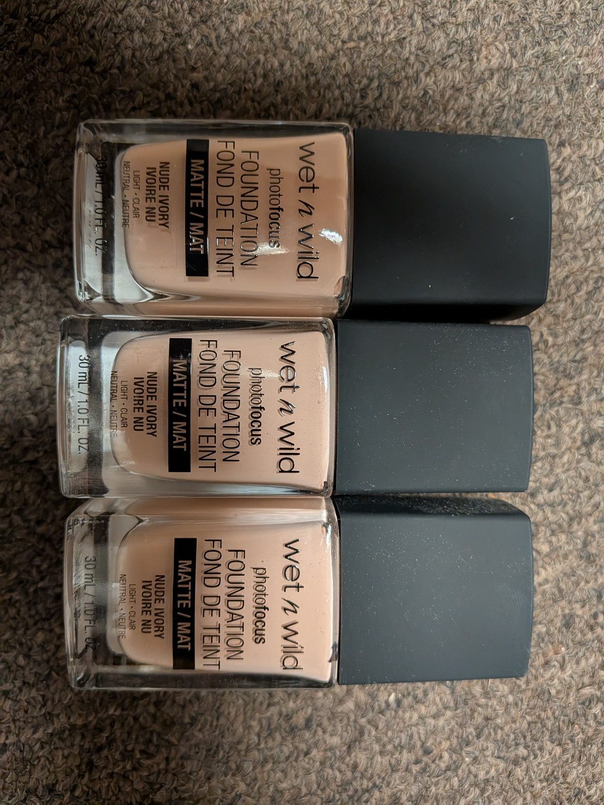 3x Wet N Wild Photo Focus Foundation 1 fl. oz each. nude ivory matte 363c