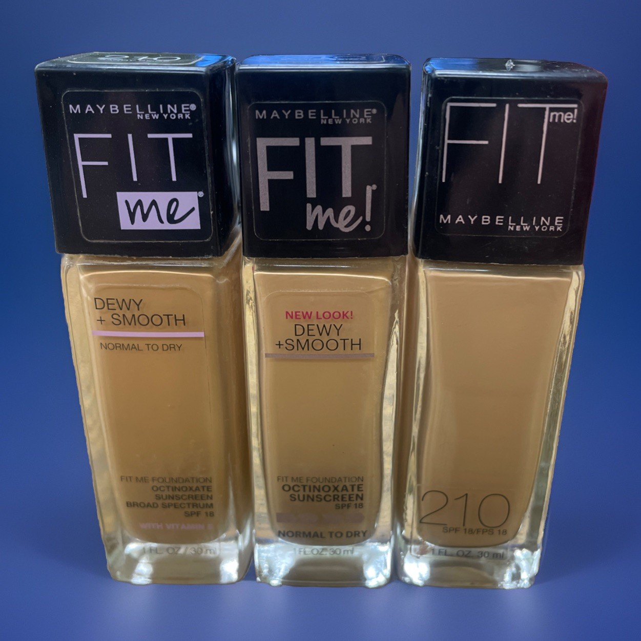 Maybelline Fit Me! Dewy+Smooth Foundation #210 Sandy Beige Lot Of 3 Bottles