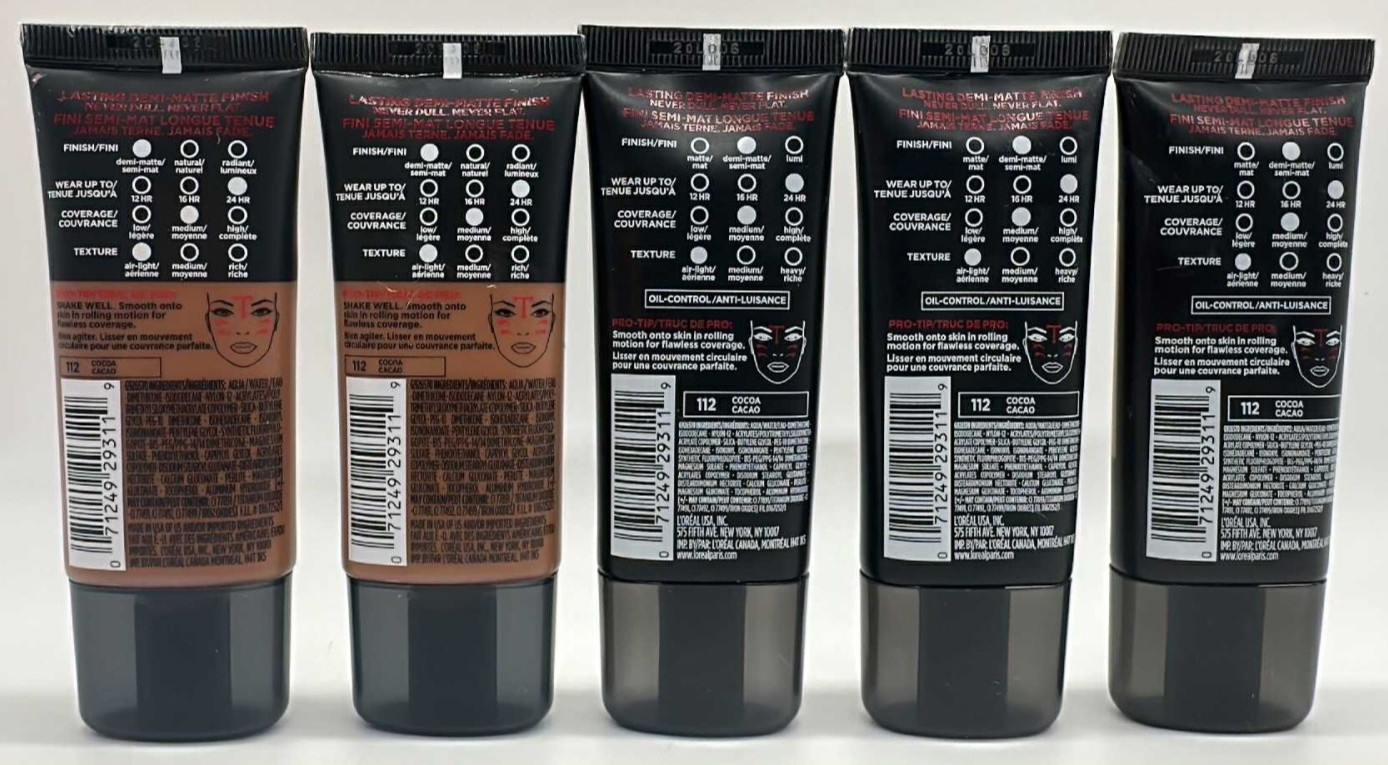 5PK L’Oreal Pro Matte Demi Matte Finish Foundation ~ 112 Cocoa ~ Sealed