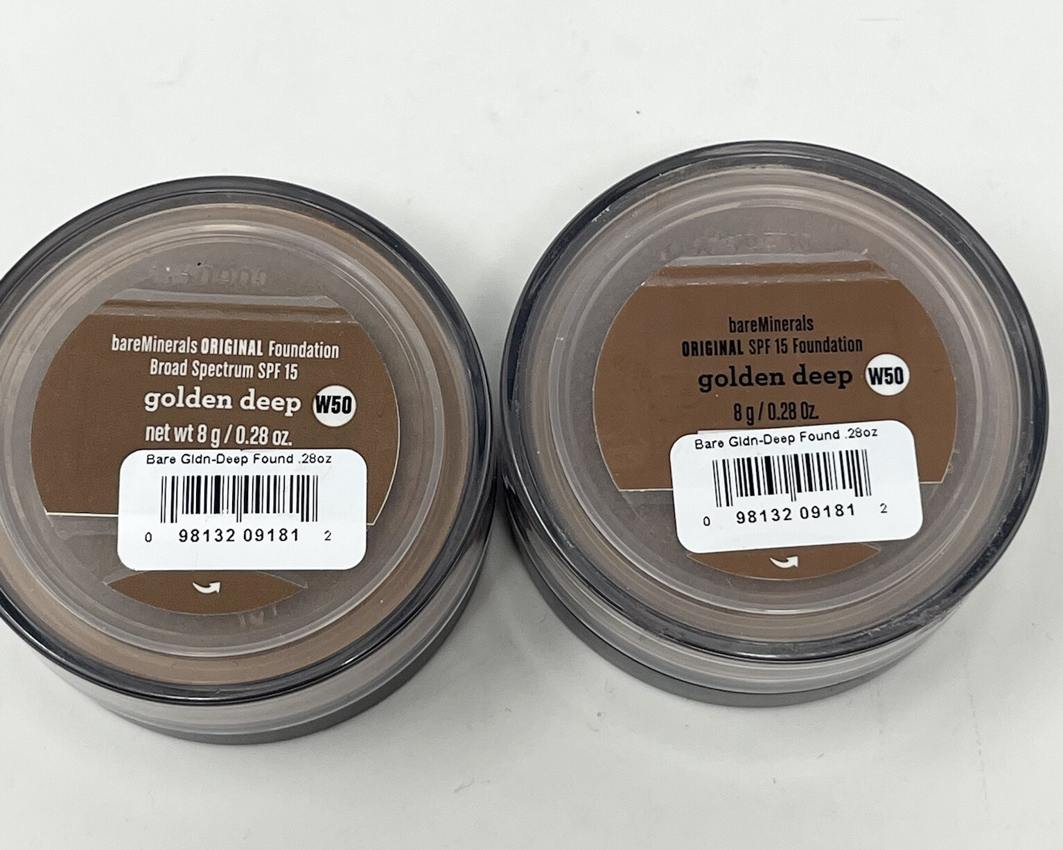 Bare Minerals ORIGINAL Foundation GOLDEN DEEP W50 0.07oz SPF15 (LOT OF 2)