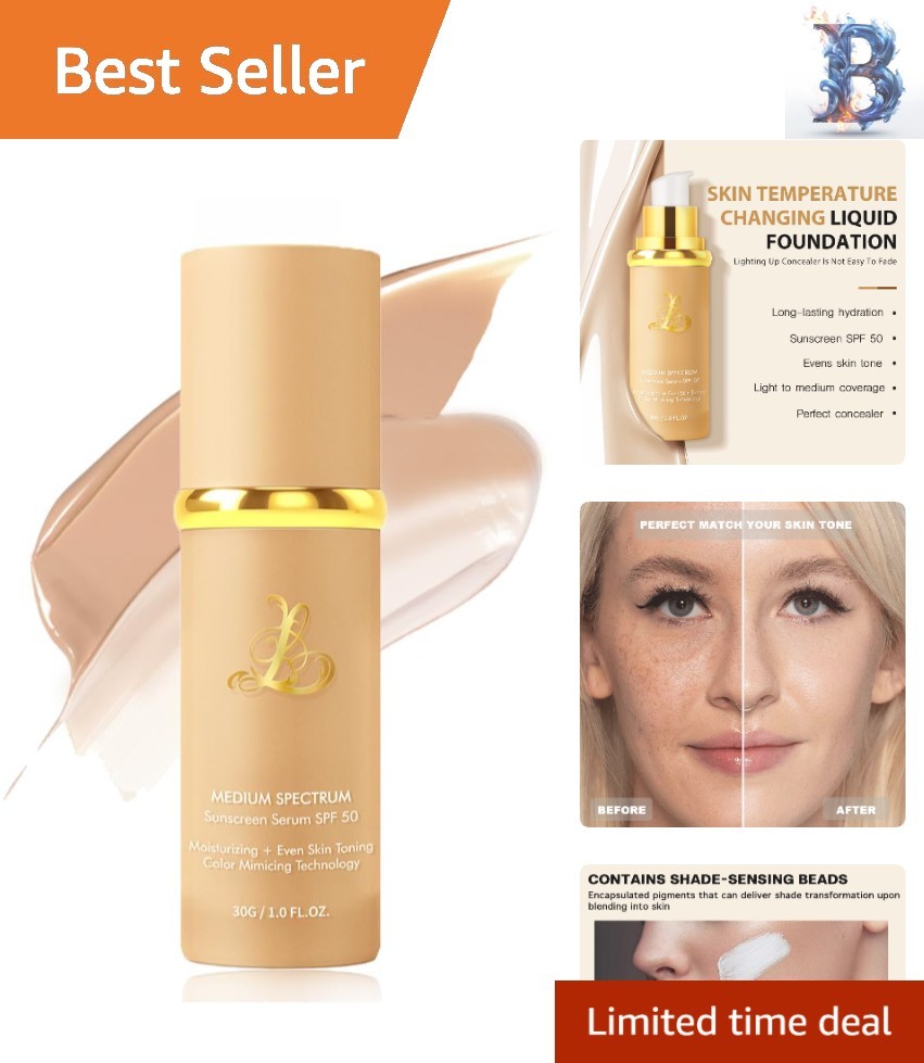4-in-1 Color Changing Foundation SPF 50 – Hydrating Natural Finish, 1.06 fl oz