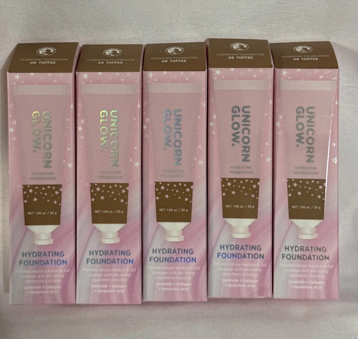 Lot of 5 Unicorn Glow Hydrating Foundation Shade 09 Toffee 30g New