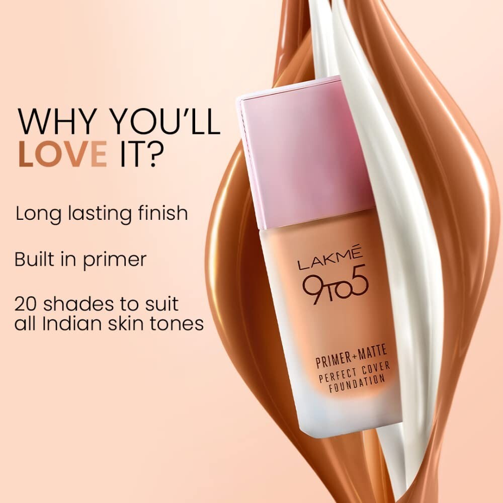 Lakme 9 to 5 Primer + Matte Perfect Cover Liquid Foundation W240 Warm Beige 25ml