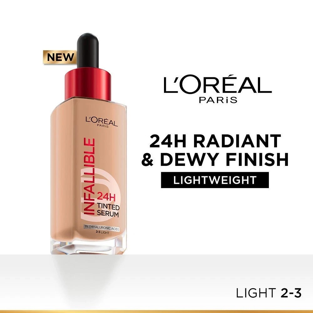 L’Oreal Paris Infallible 24H Tinted Serum Foundation, Lightweight & Dewy – Light