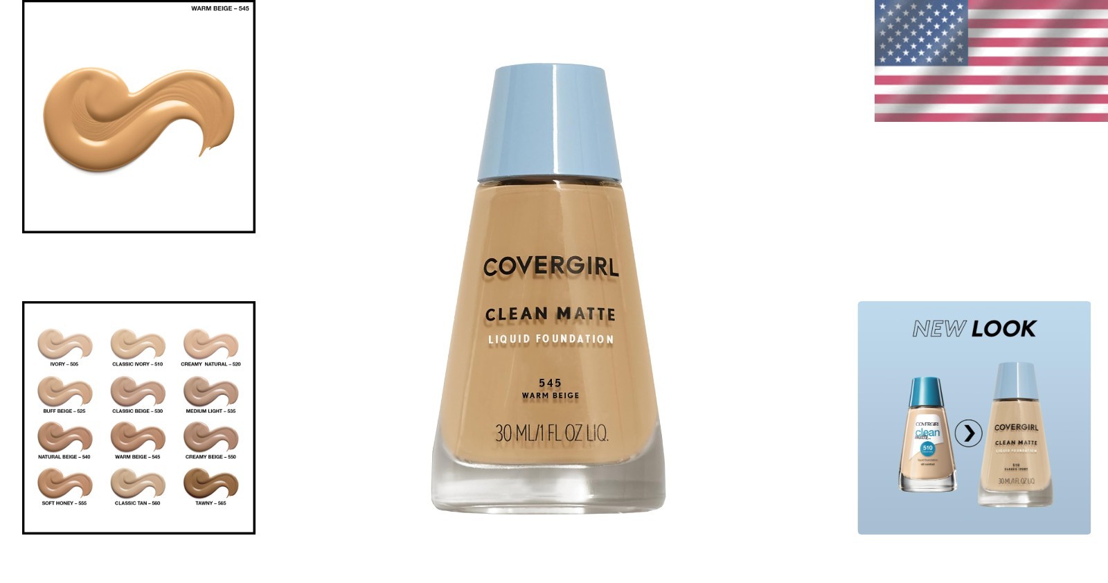 Clean Matte Liquid Foundation Warm Beige 545, Oil-Free & Dermatologically Tested