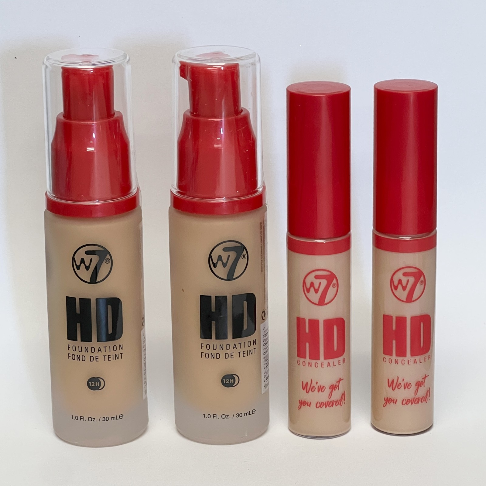W7 HD Foundation FRESH BEIGE & HD Concealer LIGHT NEUTRAL 4 NEW LOT OF 4