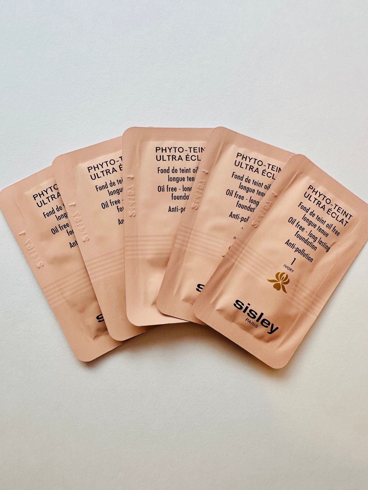 5 x Sisley Phyto-Teint Ultra Eclat Foundation Sample 1 Ivory 1.5ml each