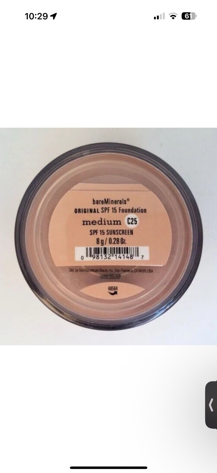 New Bareminerals Original Loose Powder Foundation SPF 15 Medium C25 8g Free Ship