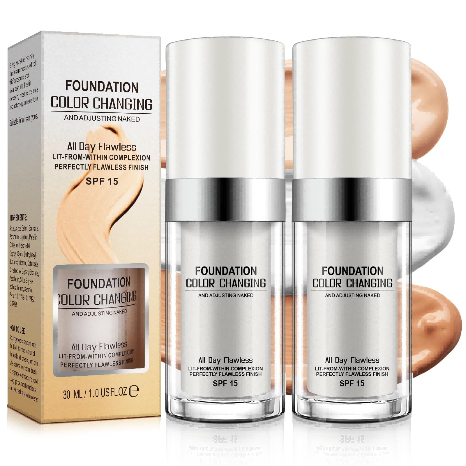 2 Pack Color Changing Foundation – Conceals Blemishes and freckles Liquid Mak…