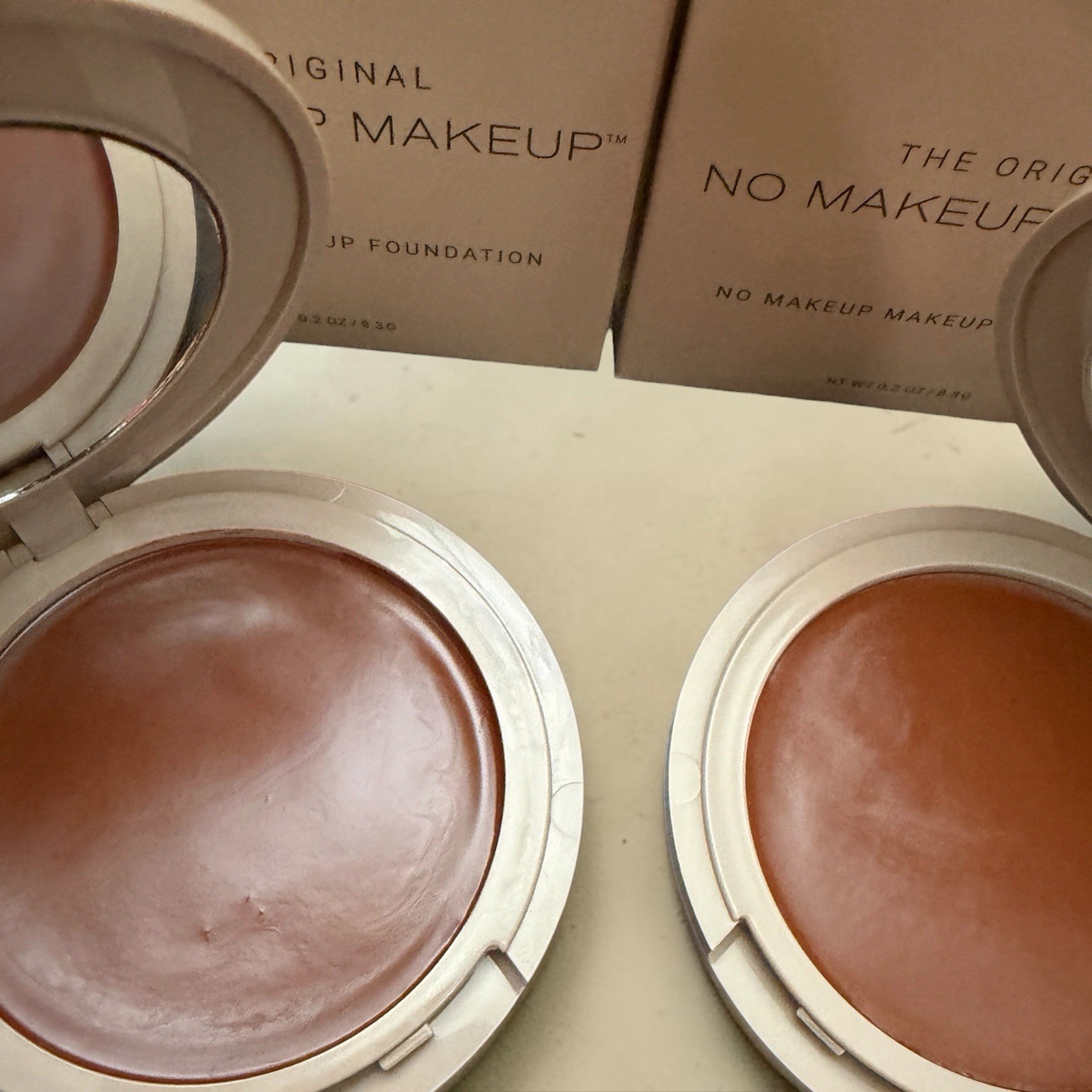 The Original No Makeup Makeup WARM DEEP cream LOT 2 Foundation & Brushes Damaged