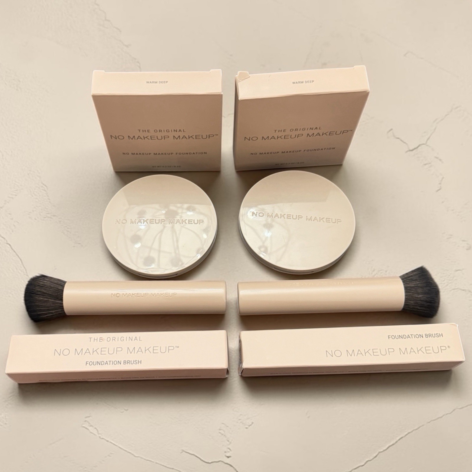 The Original No Makeup Makeup WARM DEEP cream LOT 2 Foundation & Brushes Damaged