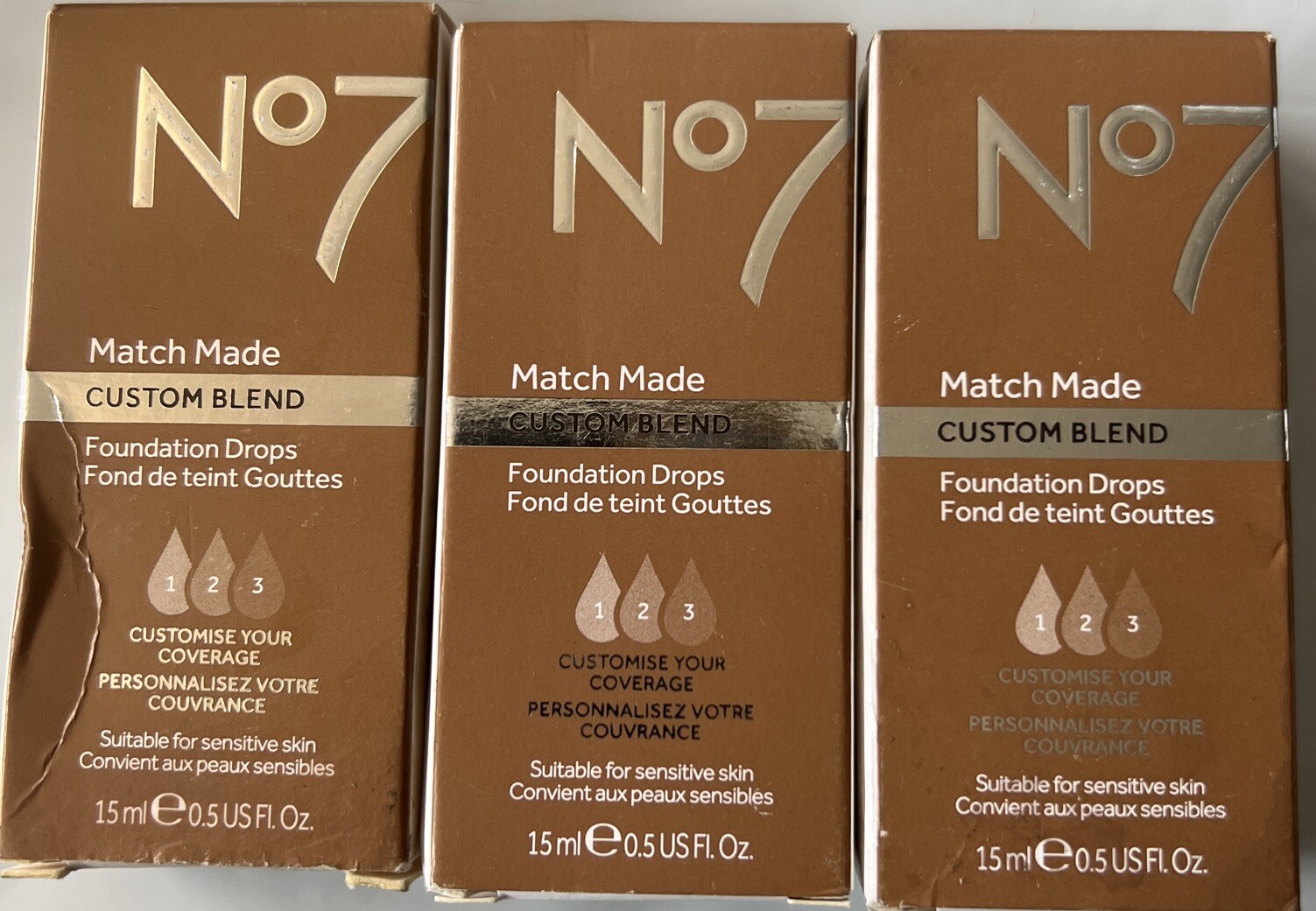 No7 Match Made Custom Blend Foundation Drops Chestnut 15ml/ 0.5 fl. oz. NEW 3Pk