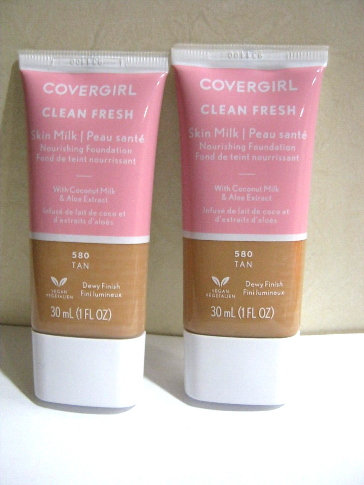 Lot Of (2) COVERGIRL Clean Fresh – Skin Milk- Dewy Finish- Vegan -Tan 580 1 Oz.