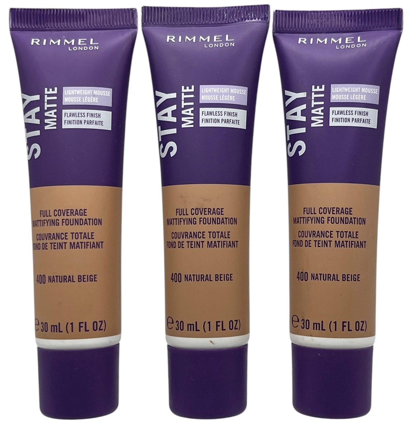 3 Pack Rimmel Stay Matte Liquid Mousse Foundation 400 Natural Beige
