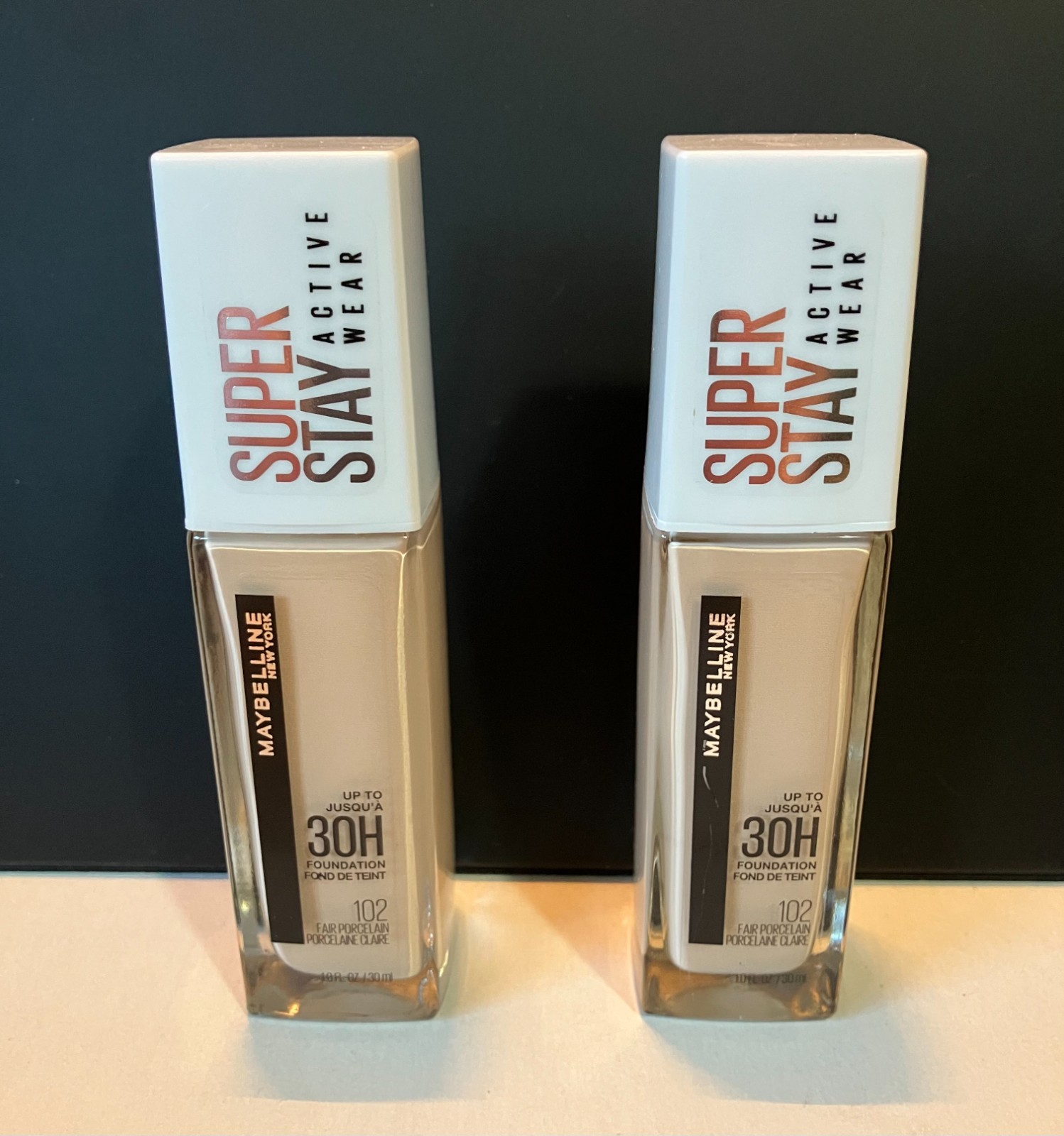 2x NEW Maybelline Super Stay Active Wear 30H Foundation 102 FAIR PORCELAIN 1.0oz