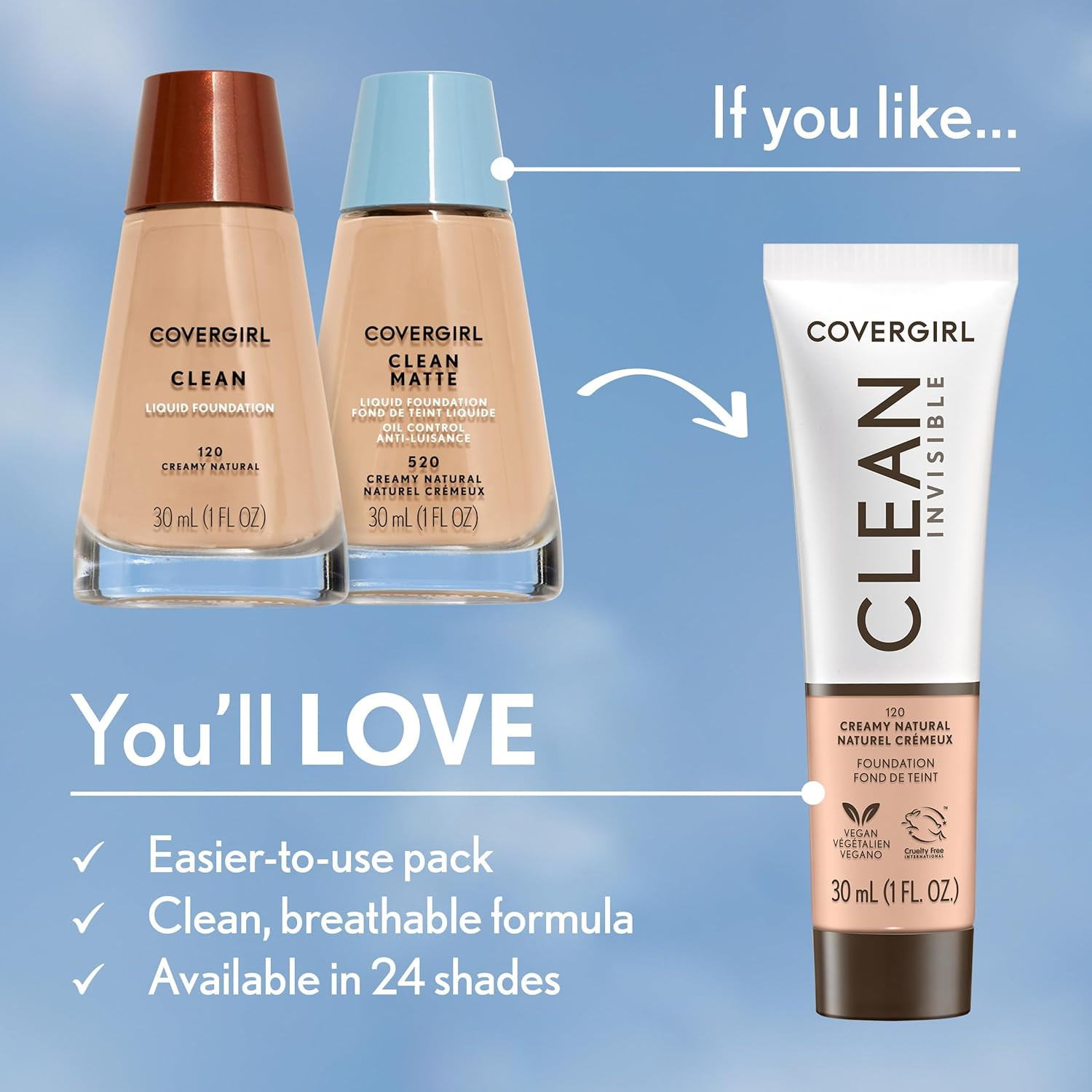 Clean Invisible Foundation Makeup, Dewy & Glowy Finish, Buildable Coverage, Skin