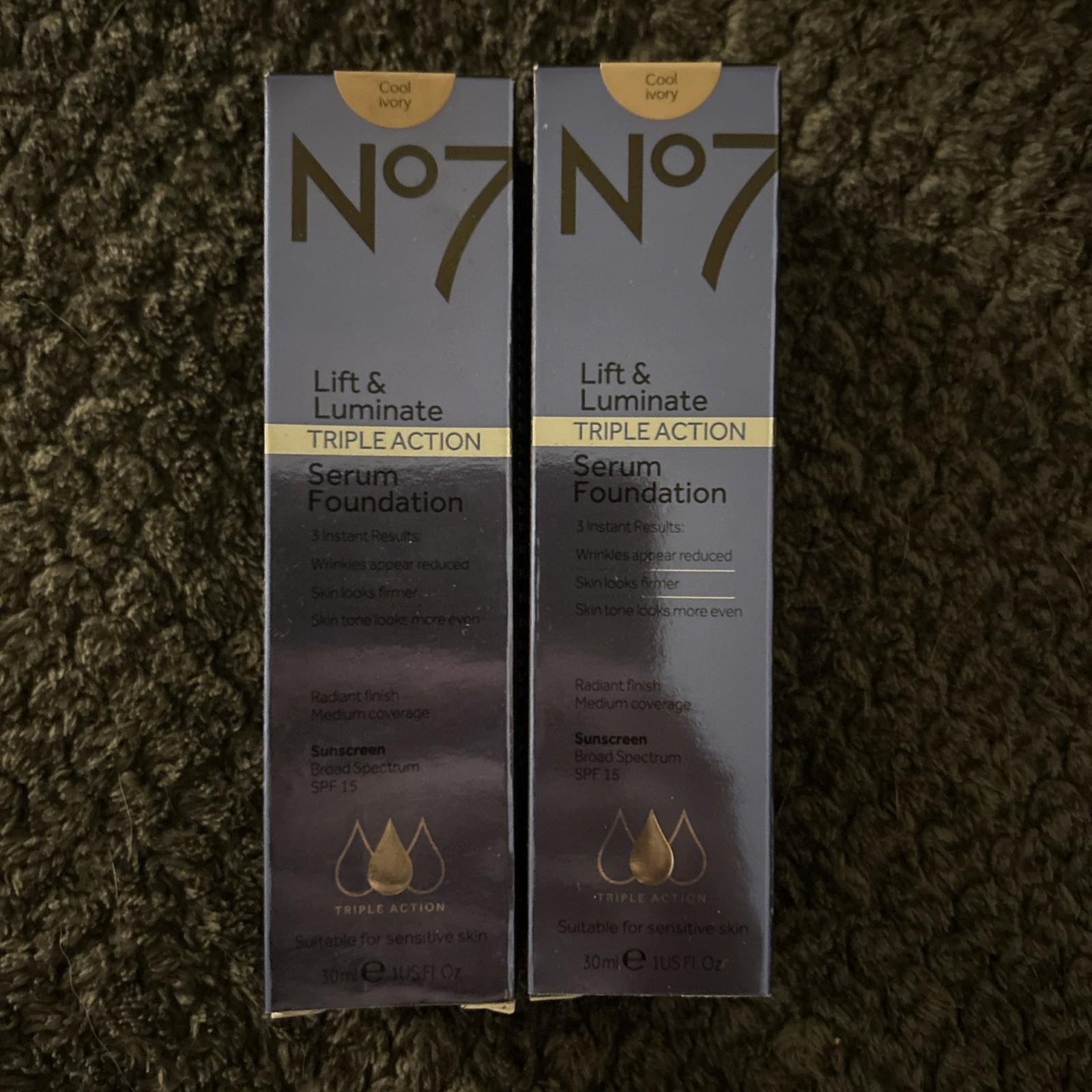 Lot of 2 No7 Lift & Luminate COOL IVORY Triple Action Serum Foundation NIB