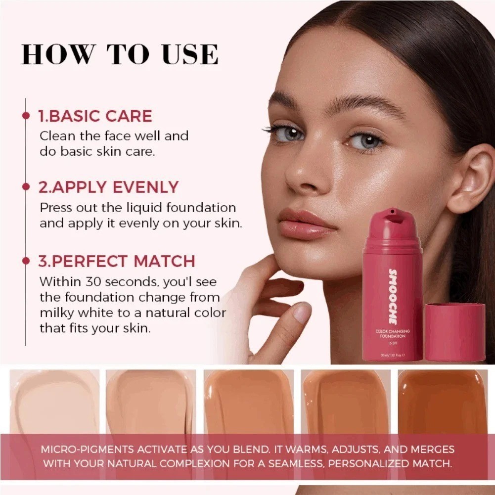 Smooche Korean Color Changing Foundation for All Skin Types Flawless Coverage-US