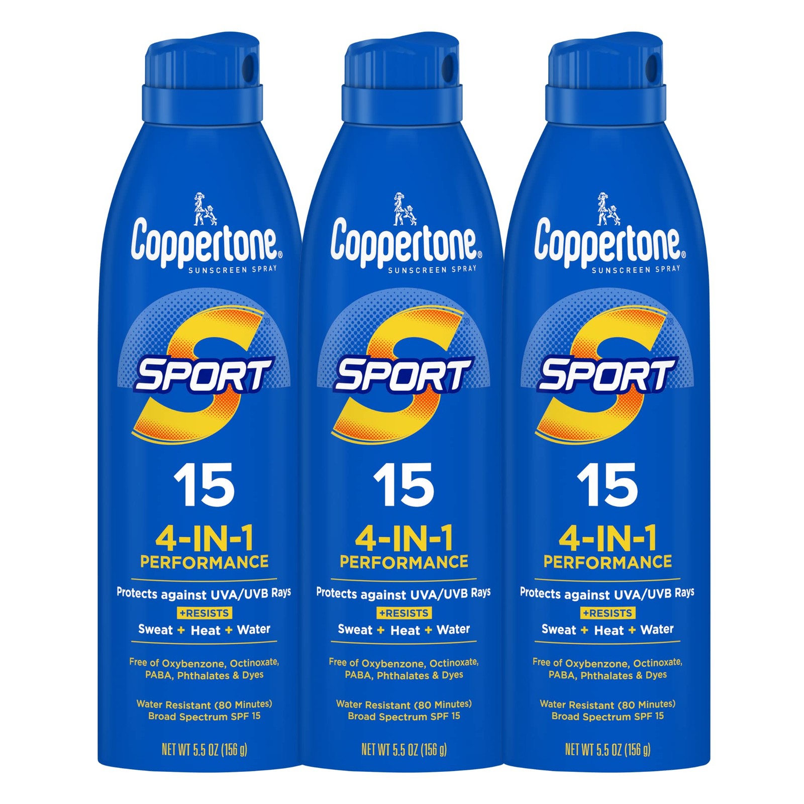 Coppertone Sport Sunscreen Spray, Broad Spectrum 5.5 Ounce (Pack of 3), Blue
