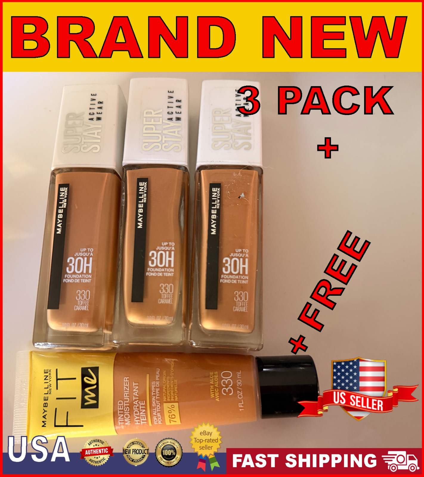 Maybelline Superstay Full Coverage 30H Foundation + FREE | 330 Toffee Caramel