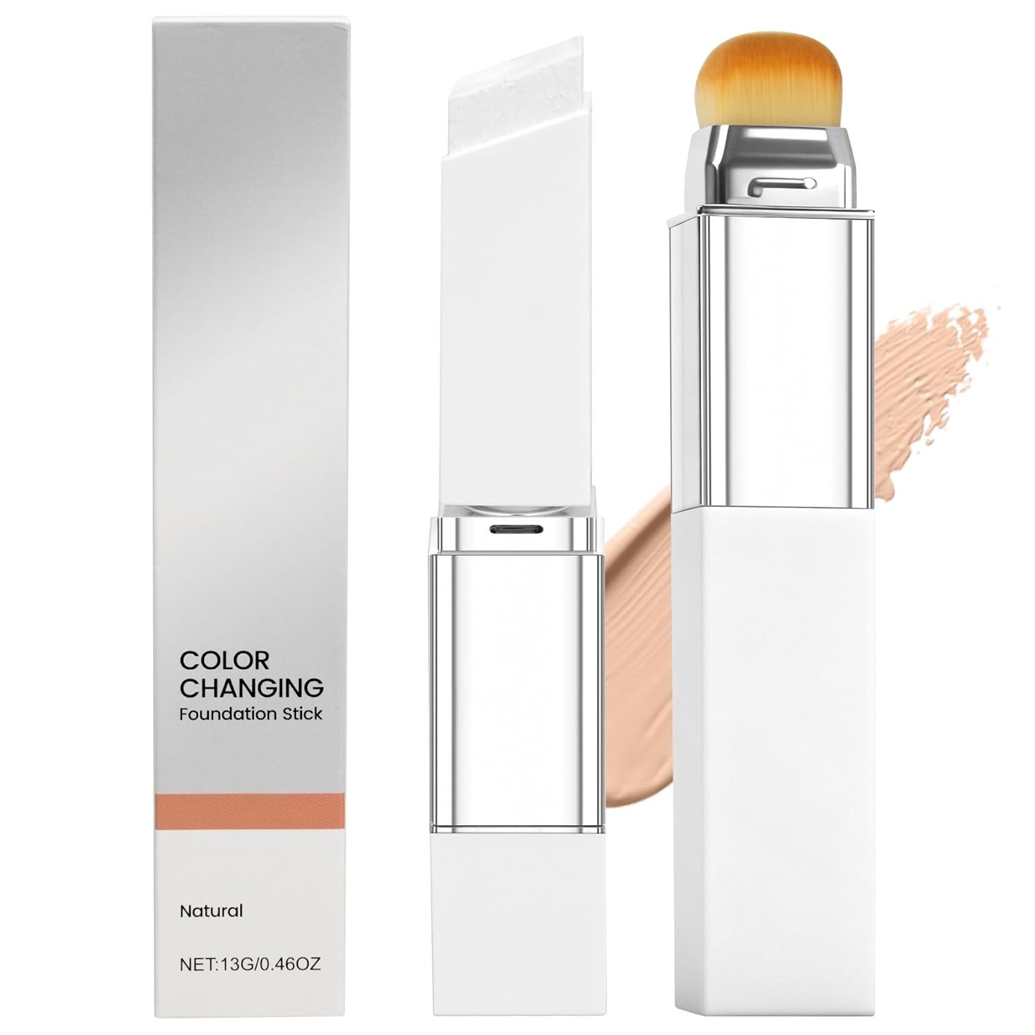 Transformative Color Changing Foundation Stick: Hydrating Makeup with Brush
