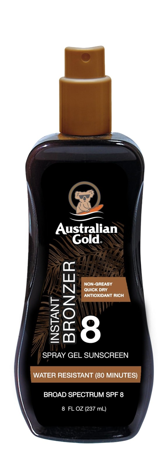 Australian Gold Spray Gel Sunscreen with Instant 8 Fl Oz (Pack of 1), SPF 8