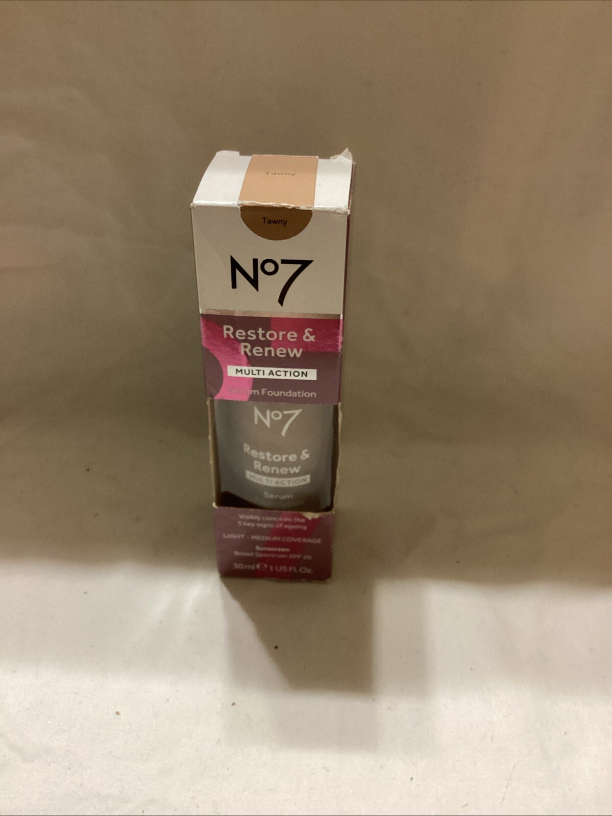 No7 Restore & Renew Multi Action Serum Foundation- Tawny – SPF20 As Is READ
