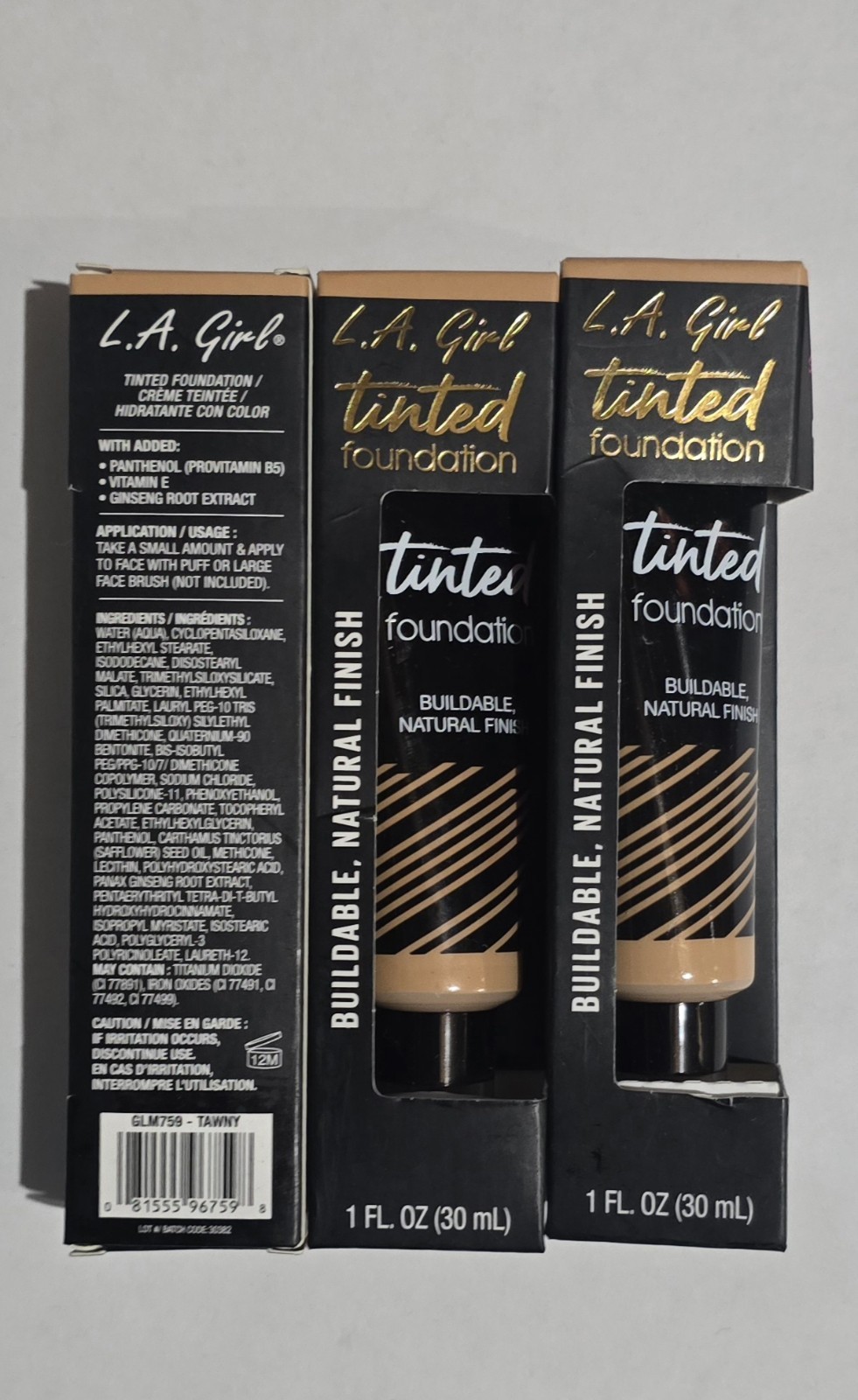 L.A. Girl Tinted Foundation Tawny GLM759 Buildable Coverage, 3 PACK