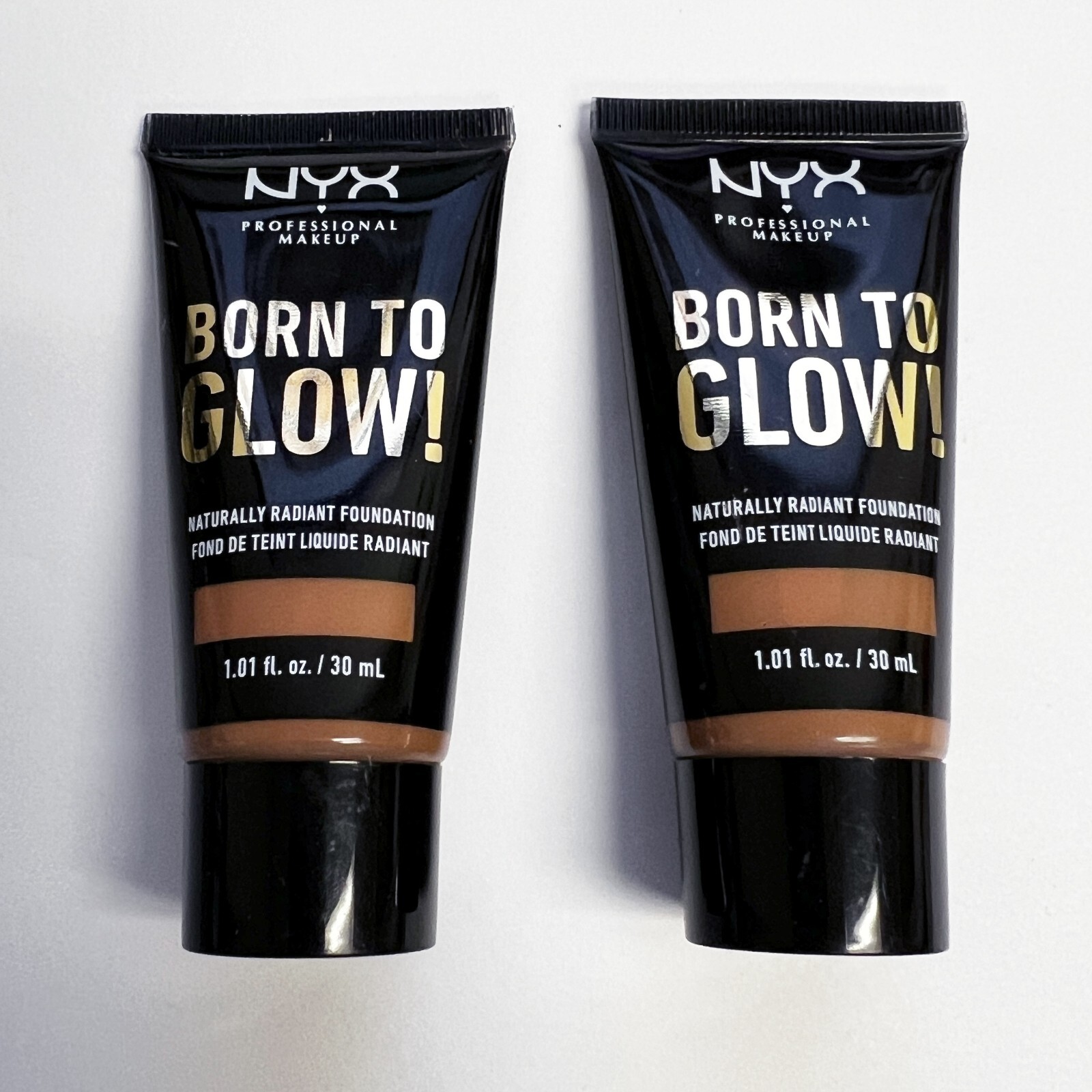 2 NYX Born To Glow Naturally Radiant Foundation MAHOGANY 1.01 oz ea SEALED