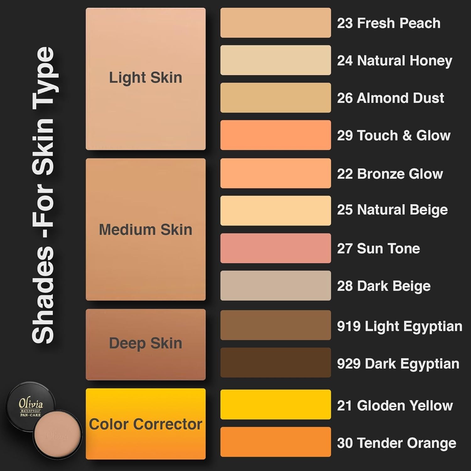 Olivia Pan Cake 100% Waterproof Full Coverage Makeup Base (Touch & Glow – 29)