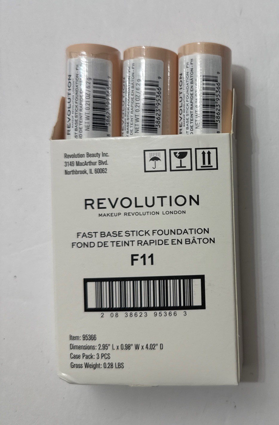 Revolution Makeup Revolution London Fast Base Stick Foundation 3 Pack F11 95366