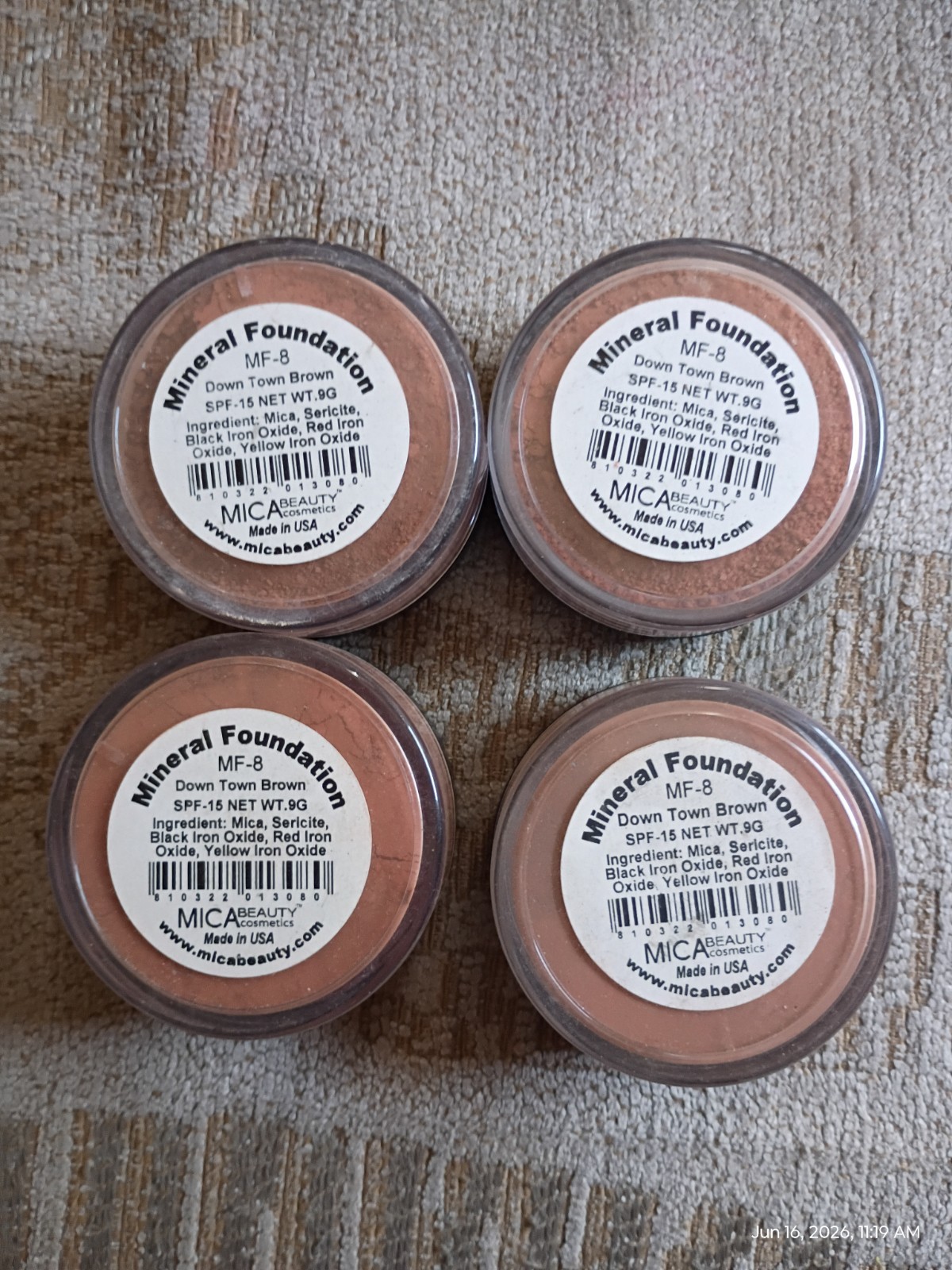 Mica Beauty Mineral Foundation MF-8 Down Town Brown X4 9grams Each
