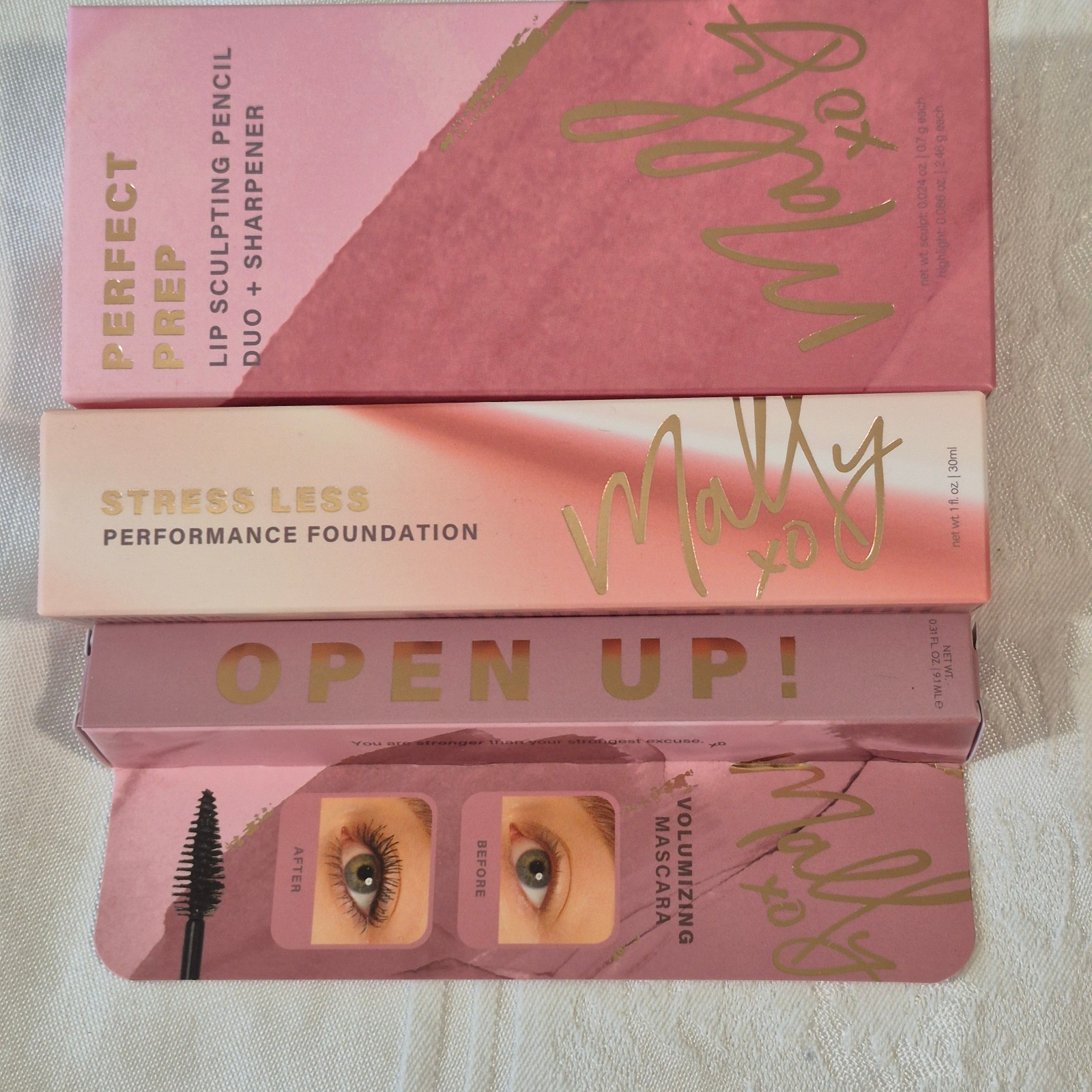 Mally Girl Stress Less Performance Foundation Tan, BLACK MASCARA + Lip Pencil
