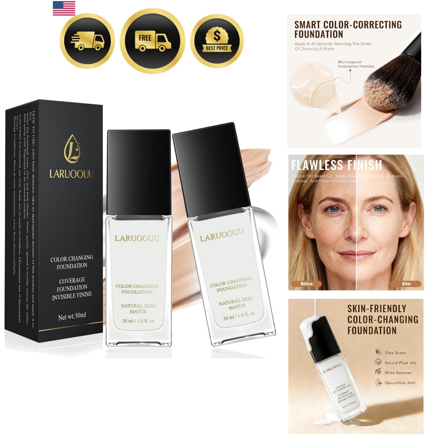 Color Changing Foundation for Women, Skin Tone Adapting Liquid, Medium-Full C…