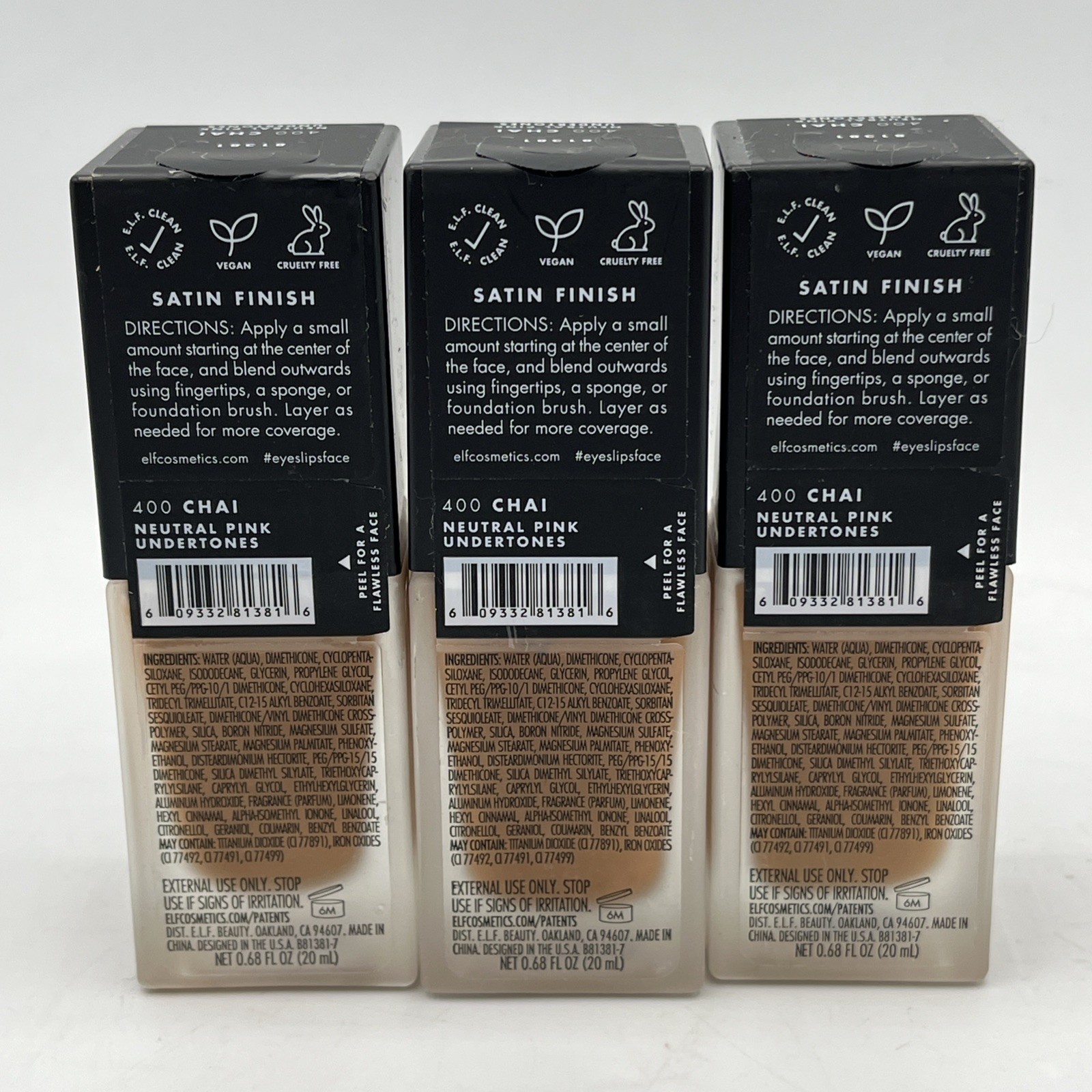 (3) Elf Flawless Satin Foundation 400 CHAI MediumCoverage Neutral Pink Undertone