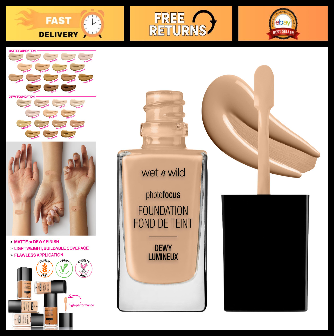 Dewy Liquid Foundation Makeup – Classic Beige, Long-Lasting, Hydrating Formula