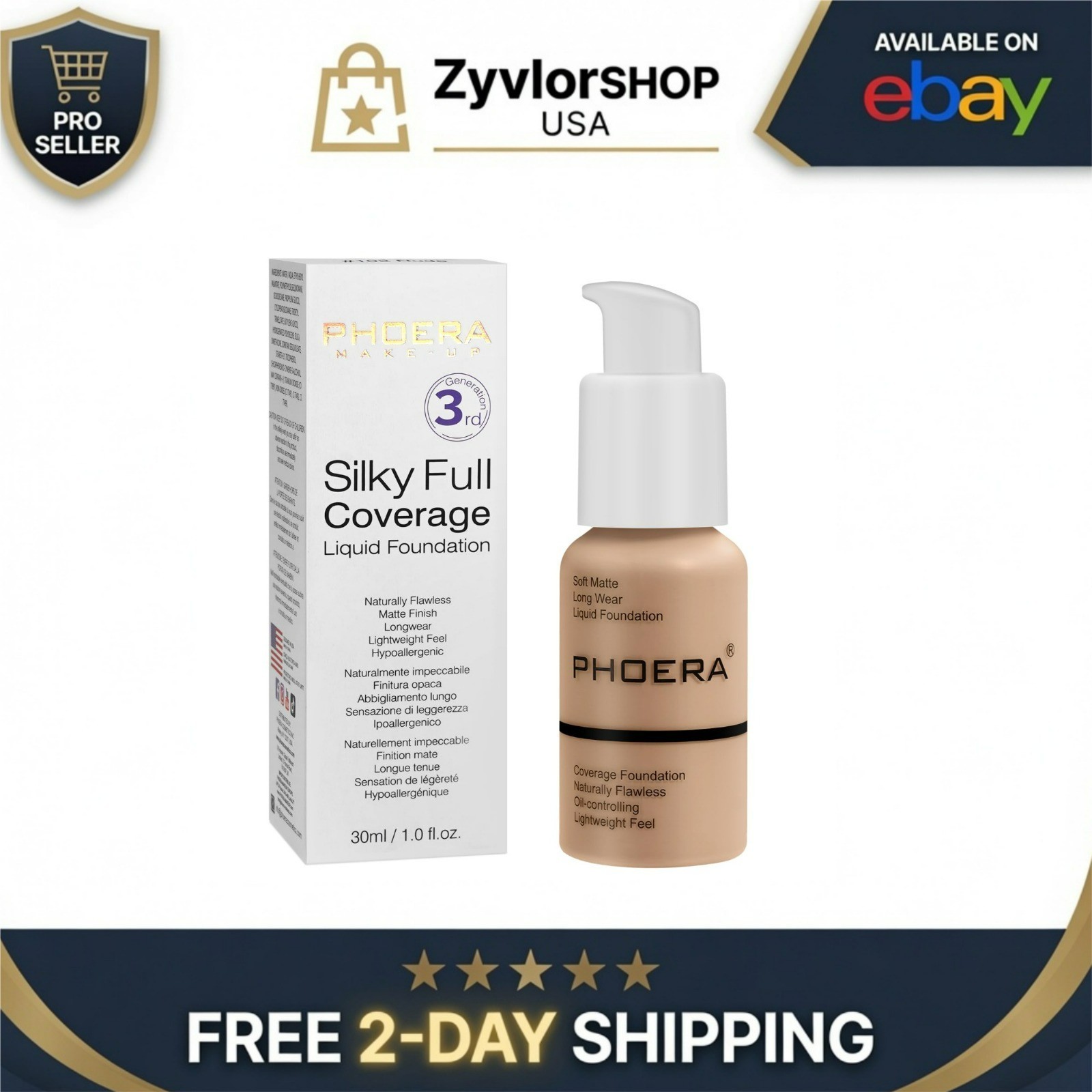 PHOERA Matte Liquid Foundation Full Coverage Concealer 30ml Oil Control