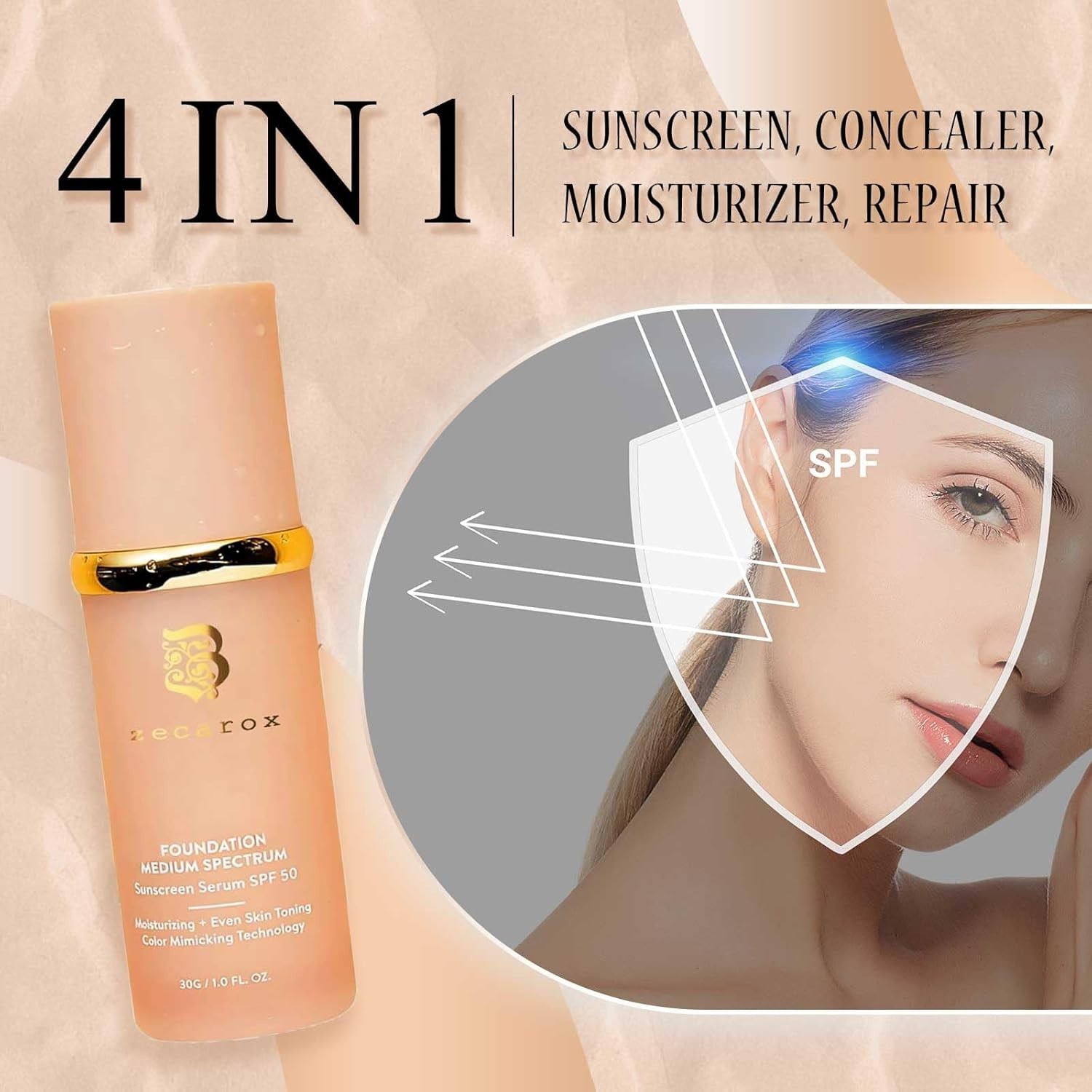 Hydrating Medium Coverage Foundation with SPF 50+ – 4 in 1 Beauty Essential